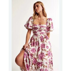 A&F Emerson Poplin Puff Sleeve Midi Square Neck Dress Cotton sz XSP Cottagecore